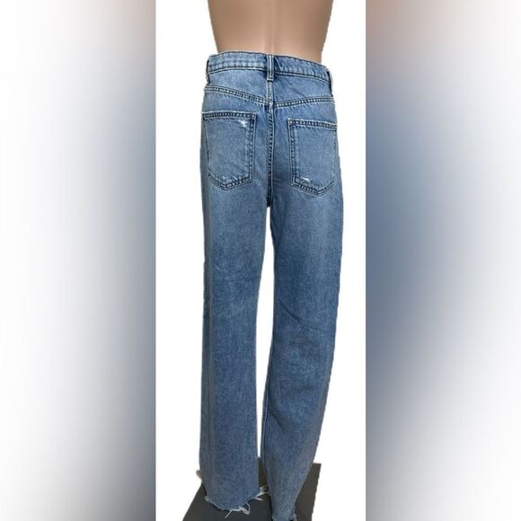 ZARA Womens Jrans 4 Distressed Ripped Wide Leg Blue Streetwear Denim - Picture 4 of 8